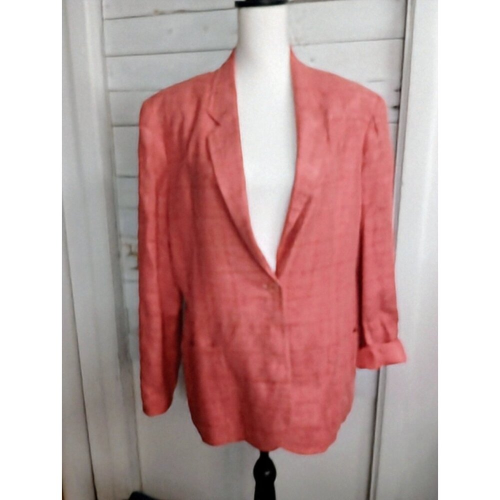 Jones New York Country 1 Button Blazer Jacket Size 16 Silk Linen Blend Career